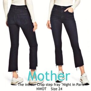 Mother The Insider Crop Step Fray Jeans Night in Paris Dark Wash Size 24